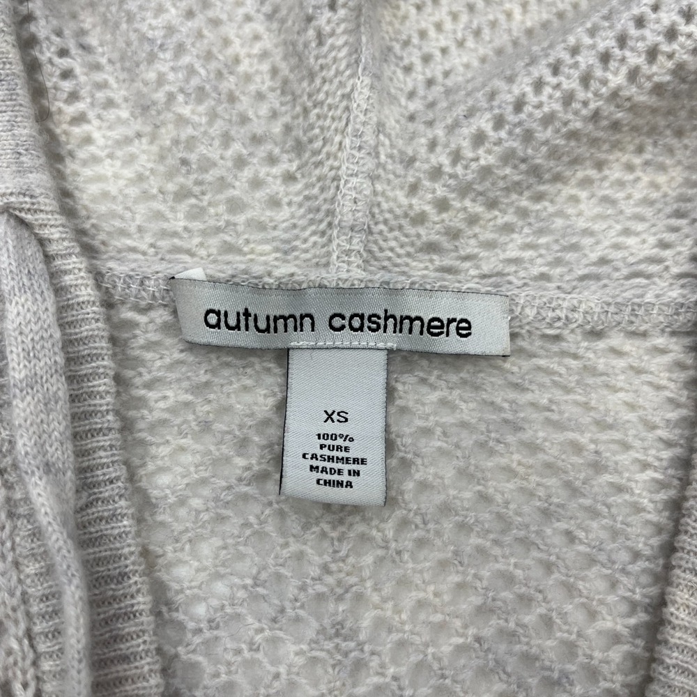 Autumn Cashmere XS Sweater 100% Cashmere Hooded Open Knit Gray Sand Soft Cozy - Picture 11 of 12